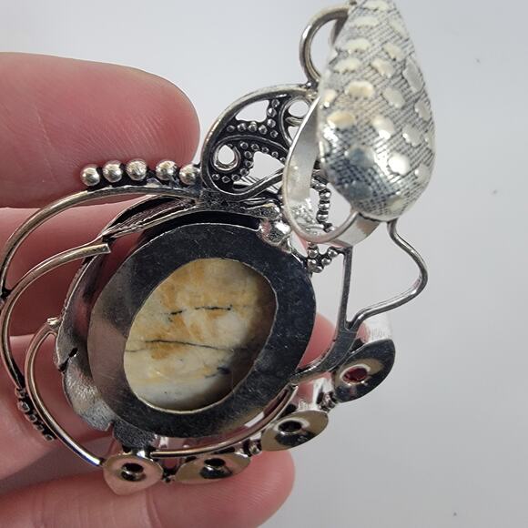 Handmade Silver Pendant – Picture Jasper & Garnet + 20" Silver Snake Chain - Picture 9 of 10